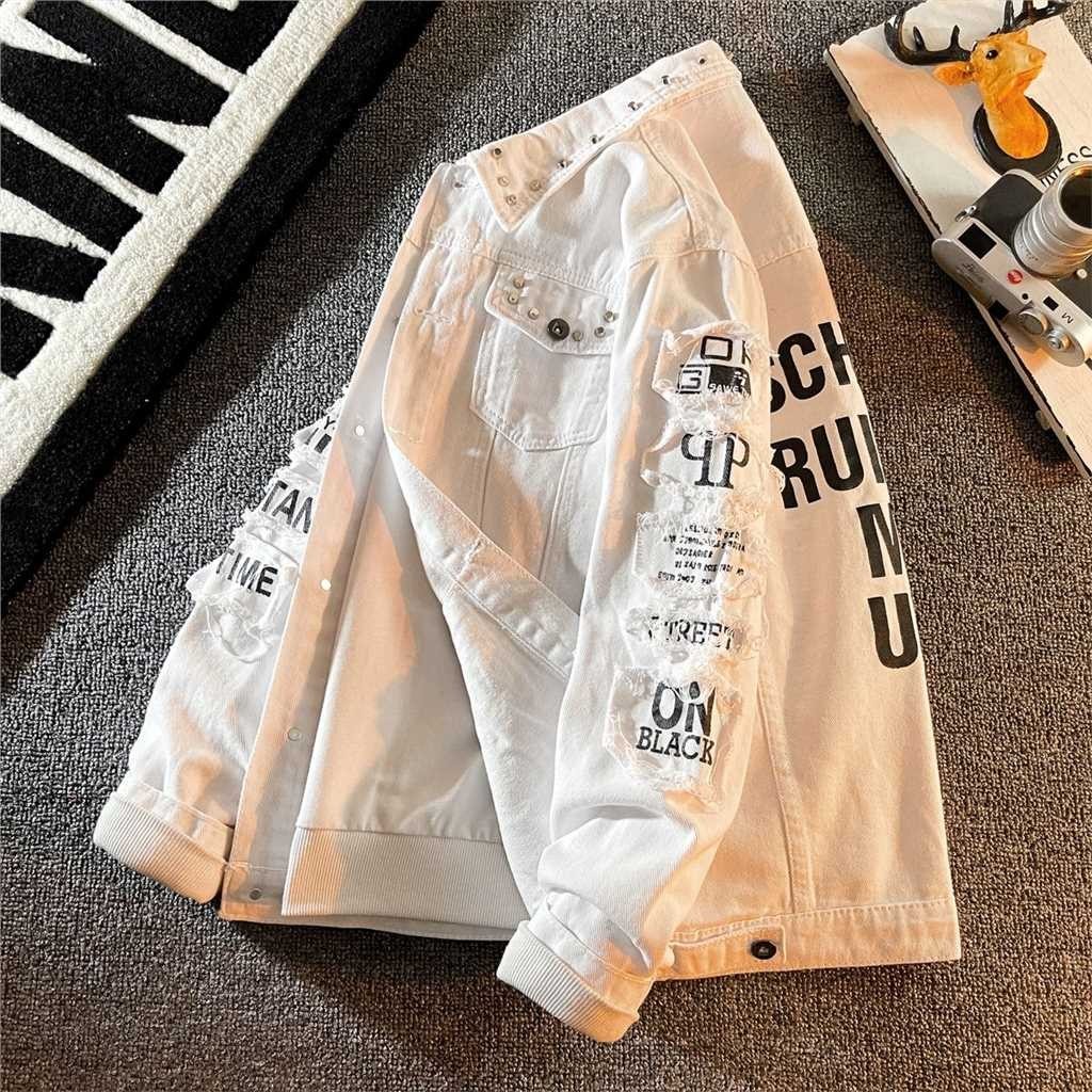 Men's new trendy casual printed denim jacket jacket jacket