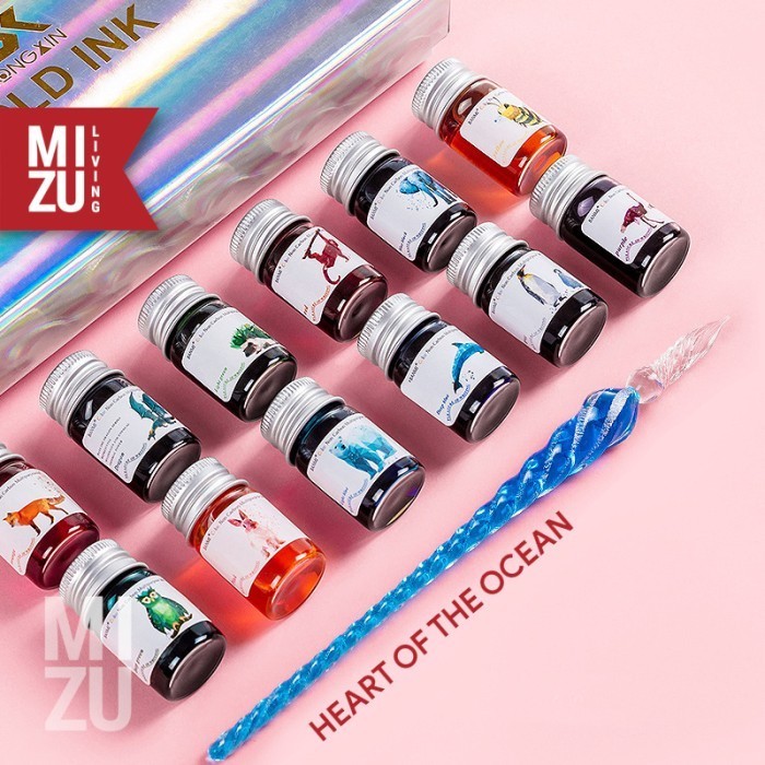

Promo_[ghino_store45] MIZU PENNA VETRO XII GLASS Dip Pen Calligraphy 12 Tinta Glitter Ink - HEART OF OCEAN