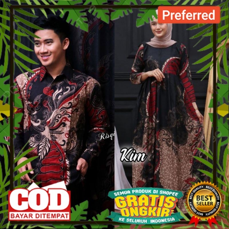 Maura Couple (HARGA SATUAN) - Sania Ruffle Batik Couple Gamis Standar Jumbo Terbaru -// BATIK MODEL 