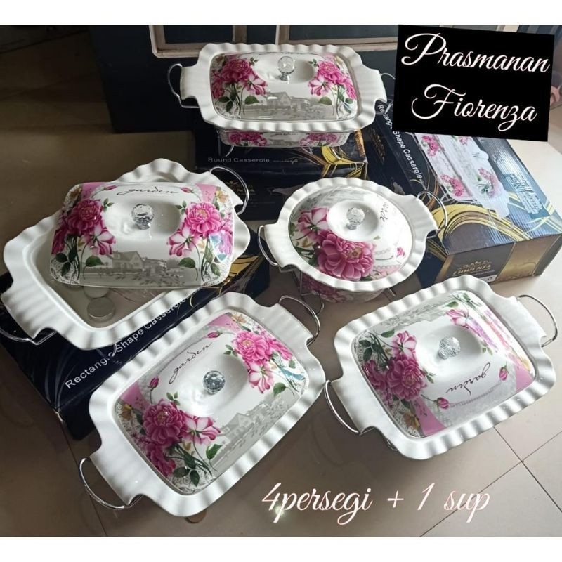 TERMURAH perancisan wadah saji prasmanan set fiorenza dapat 4 persegi 1 bulat