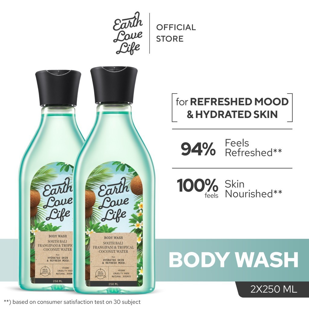 [TWINPACK BODY WASH] EARTH LOVE LIFE South Bali Frangipani & Tropical Coconut Water Body Wash 250ml 