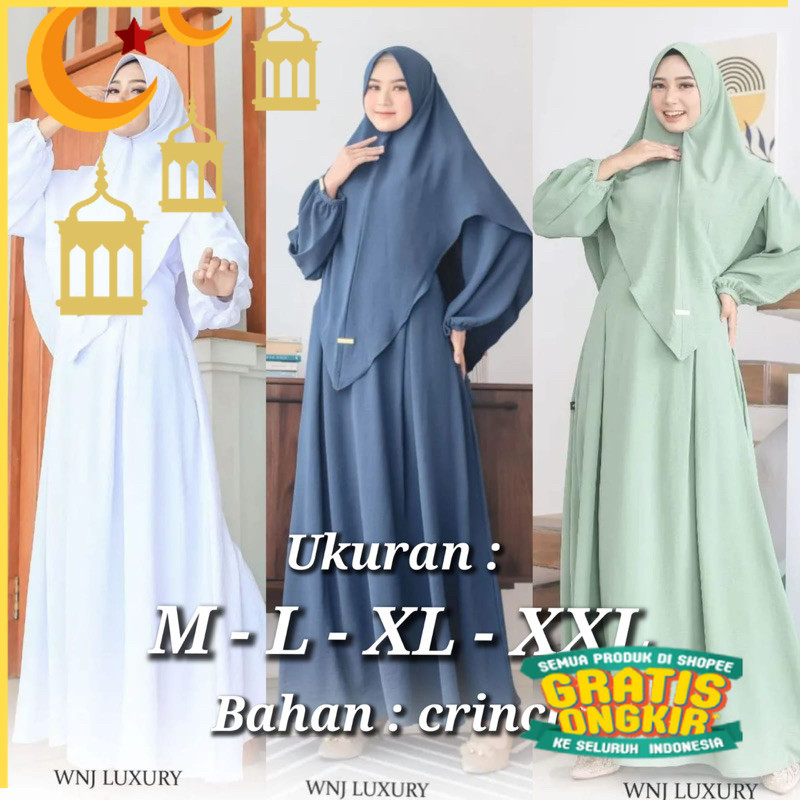GAMIS SYARI CRINCLE PLUS KHIMAR UKURAN M - L - XL - XXL GAMIS BUSUI POLOS DRESS SET MURAH SYARI TERB