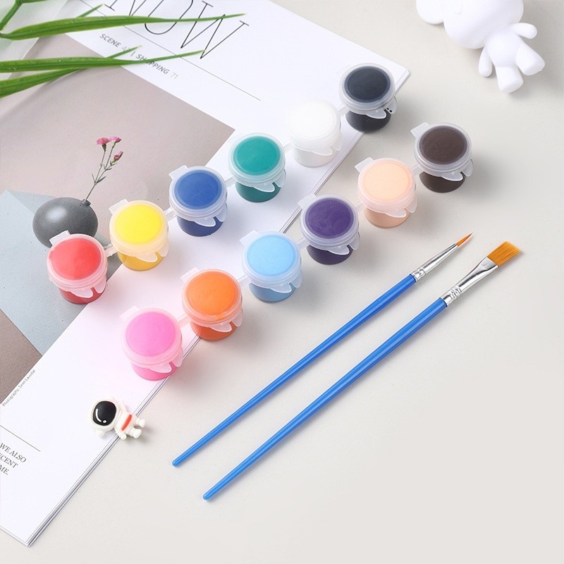 

HARGA GROSIR CAT AKRILIK MINI UKURAN 3ML ISI 12 WARNA TERANG FREE KUAS LUKIS