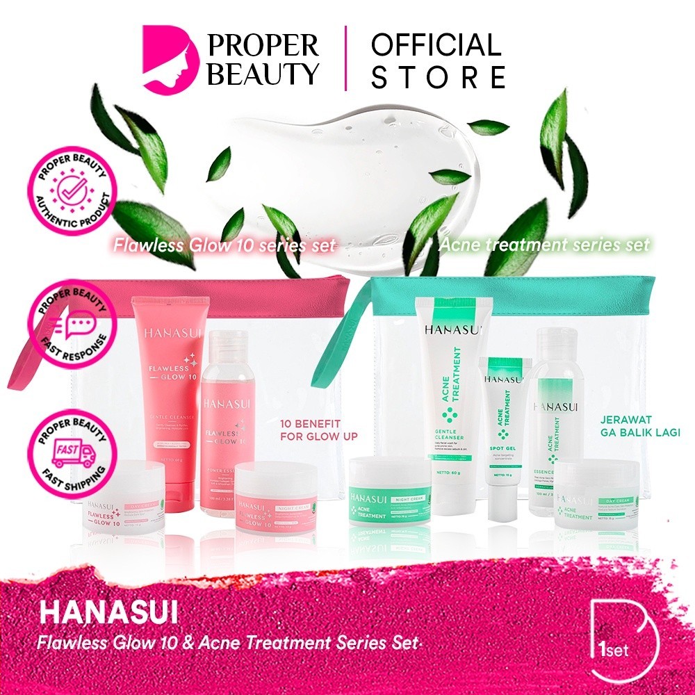 HANASUI Flawless Glow 10 & Acne Treatment Series Set Indonesia / Gentle Cleanser Power Essence Day N