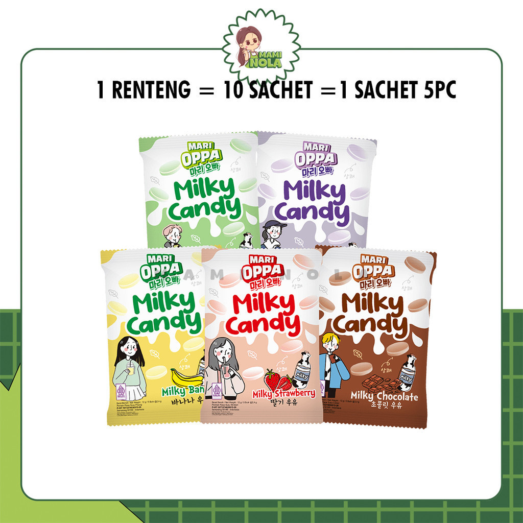 

Milky Candy Mari Oppa 1 Renceng Isi 10 Sachet (1 Sachet isi 5pcs)