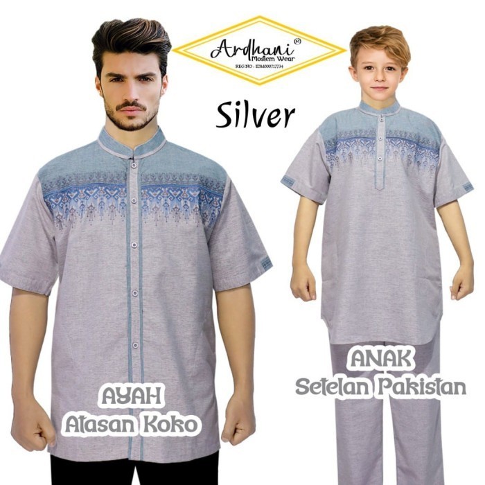 baju koko couple ayah dan anak 2-14 tahun shakeil by ardhani - SILVER, Ayah M