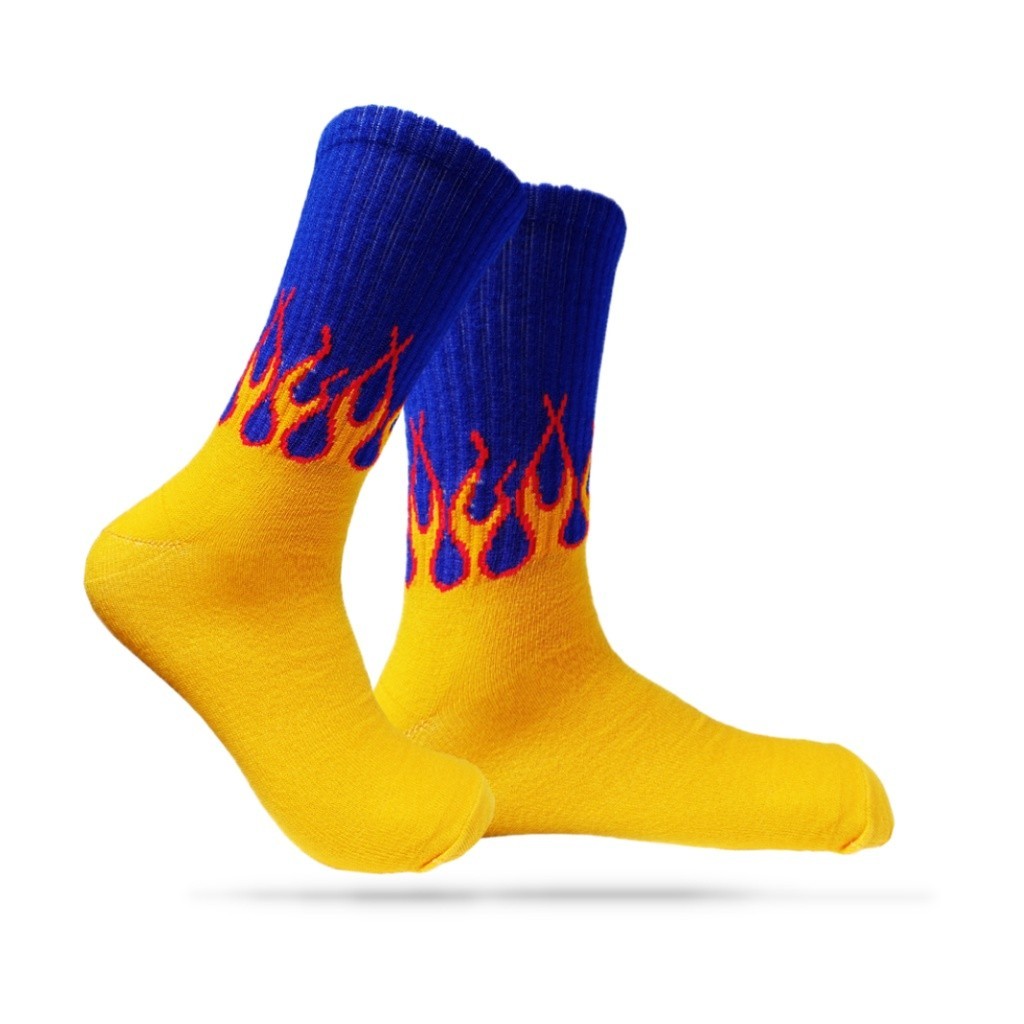 Kaos Kaki Oldschool Skate Motif Api Biru Kuning