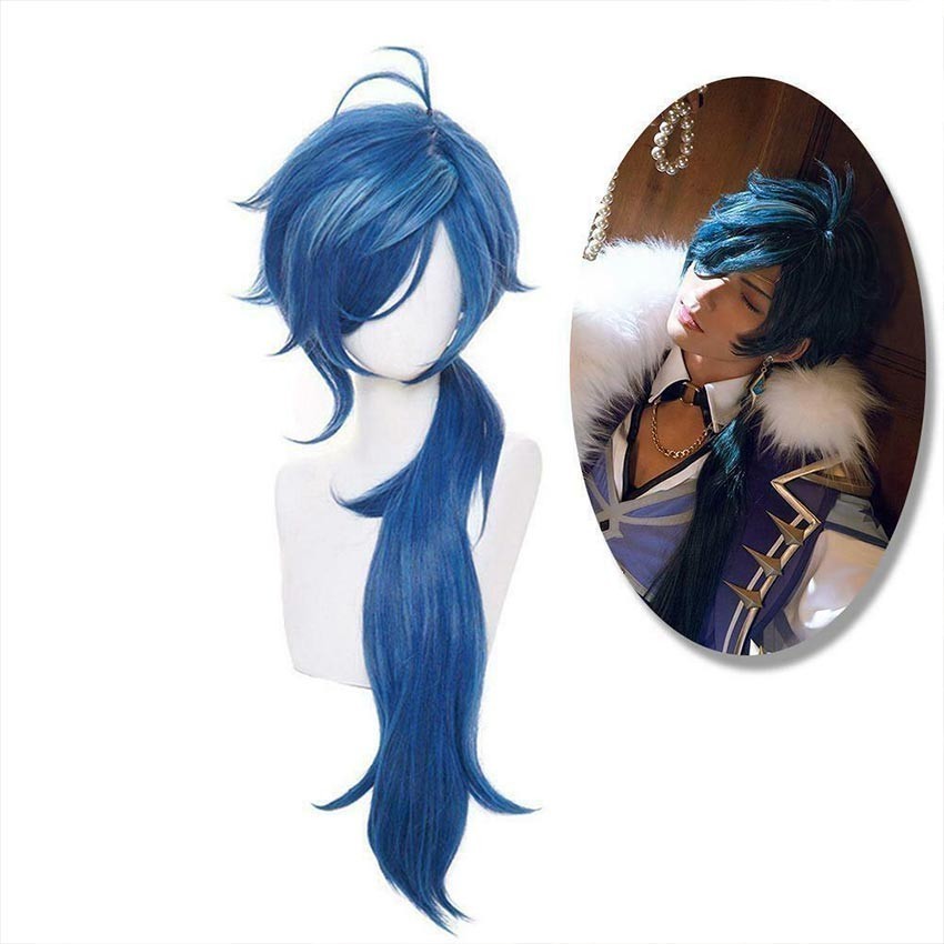 Rambut Palsu Wig Kaeya Cosplay Genshin Impact 80Cm Wig Panjang Biru