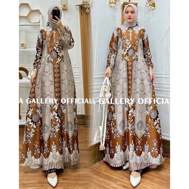 GAMIS MAXMARA SILK TEBAL LICIN MENGKILAT MOTIF RAFLESIA TERBARU