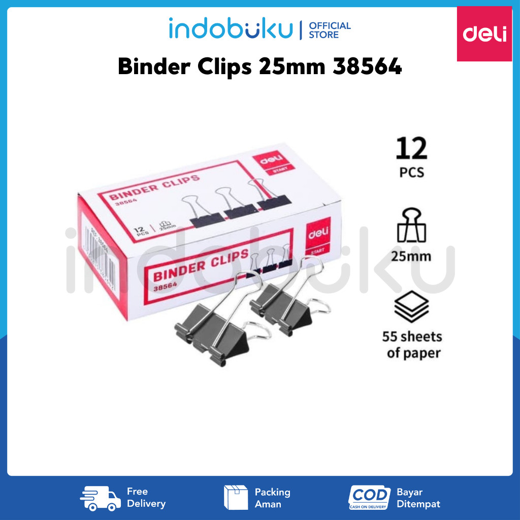 

Binder Clips Deli 25mm 38564 (1 Box Isi 12pcs)