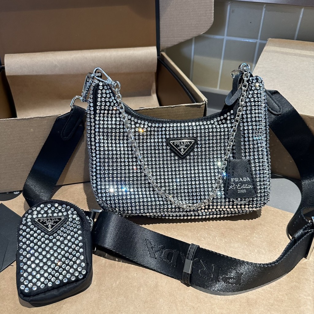 Original 2024 New Prada (with Box) Hobo Combo Three in One Bag Triangle Sign Women's Fashion and Ele
