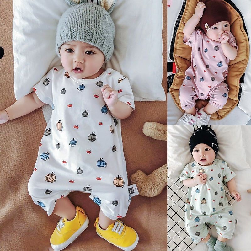 Baby jumpsuit, summer thin pure cotton, male newborn pajamas, short sleeved baby clothes, female sum