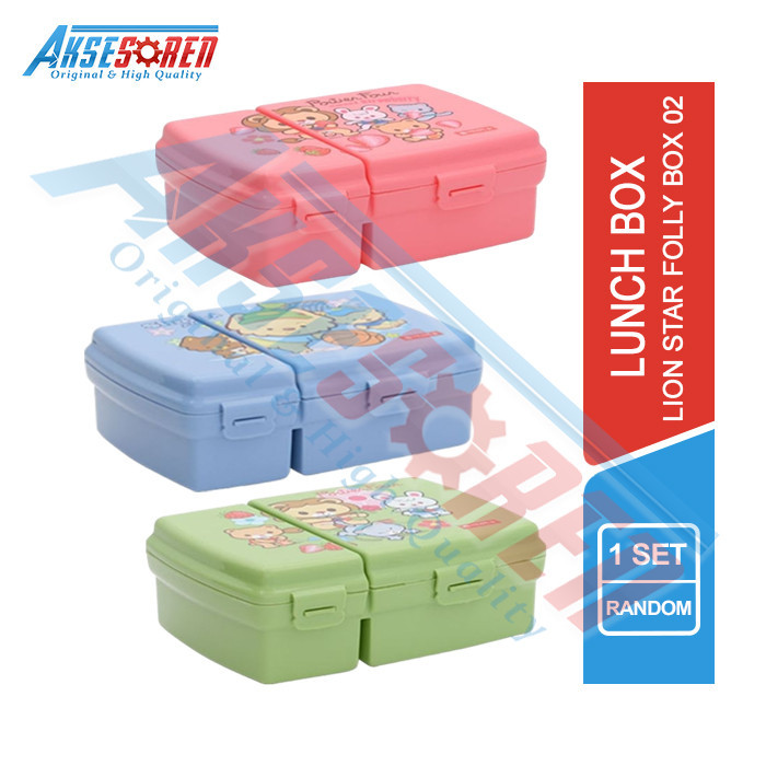 Aksesoren Kotak Bekal Karakter Lion Star [Folly Box 02 SB-49] / Wadah Makan 2 Sekat BPA Free / Lunch