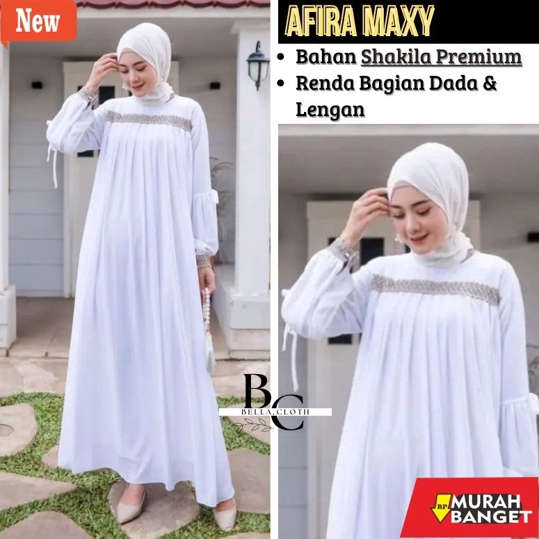 Gamis untuk lebaran- Afira Dress-Baju Gamis Wanita Putih Terlaris- Baju Muslim Dress  Terbaru Lebara