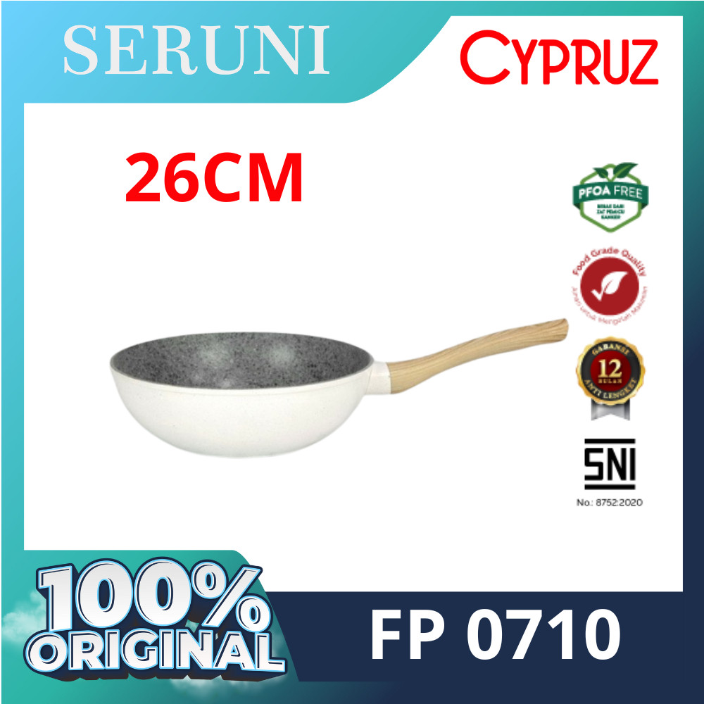 Cypruz FryWok Pan Wajan Penggorengan White Granite 26 cm FP-0710 Garansi Resmi 12 Bulan