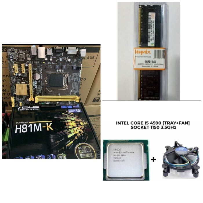 Paket Motherboard Asus H81 Intel Core i5 LGA 1150 RAM DDR3 8GB