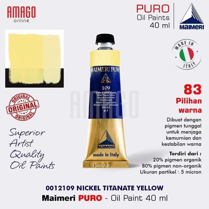 

Cat Minyak Lukis MAIMERI Puro - Oil Paint - Nickel Titanate Yellow - 40ml - M0012109