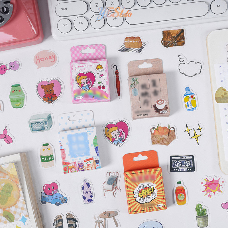 

COD✨ 40Pcs Bubble Bunny Mini Paper Stickers Cute Box / Sticker Mini Cute Box Retro Stationery-YES