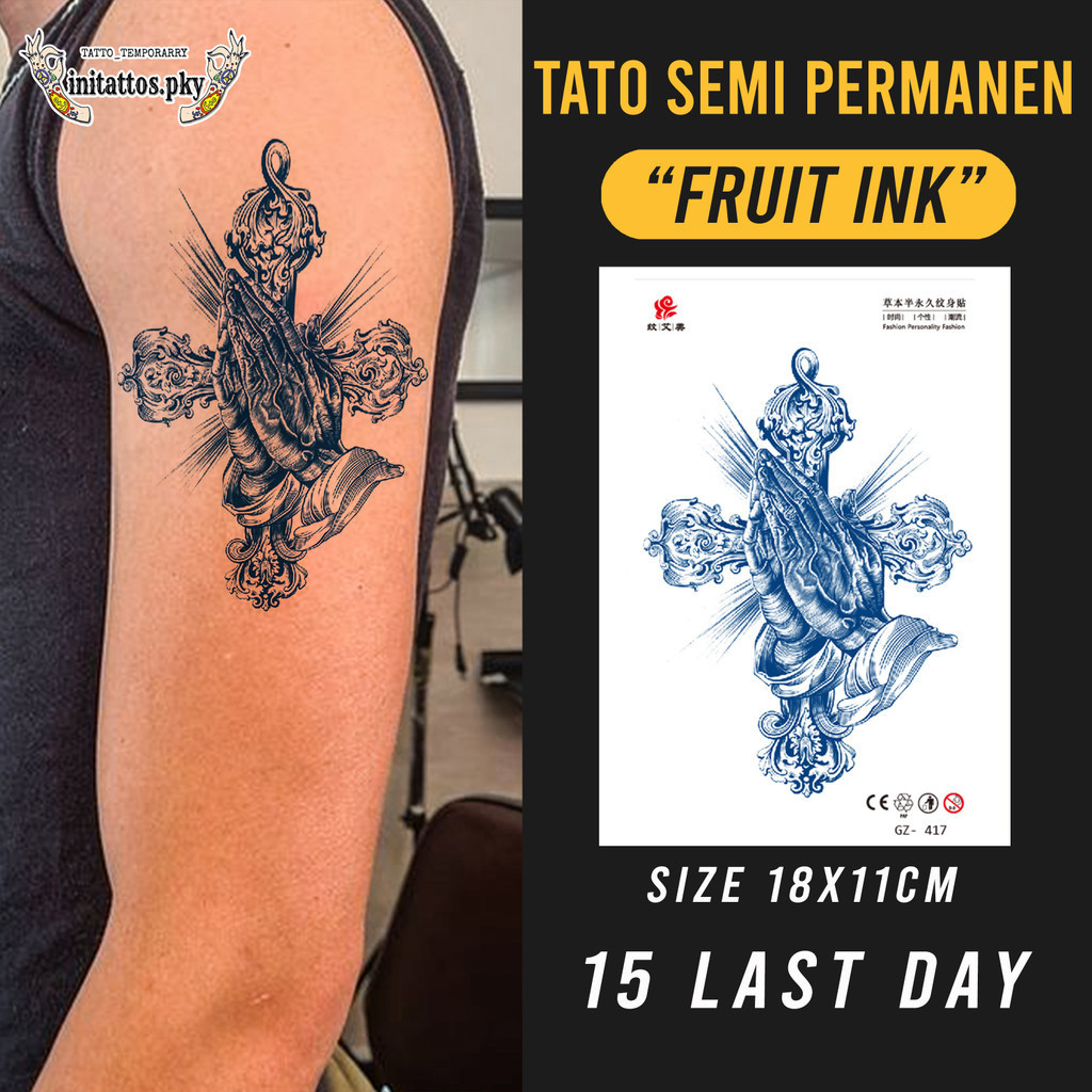 Stiker Tato Semi Permanen Tato Temporer Tahan Lama 15 Hari Tato Waterproof Salib 11cm*18cm 417