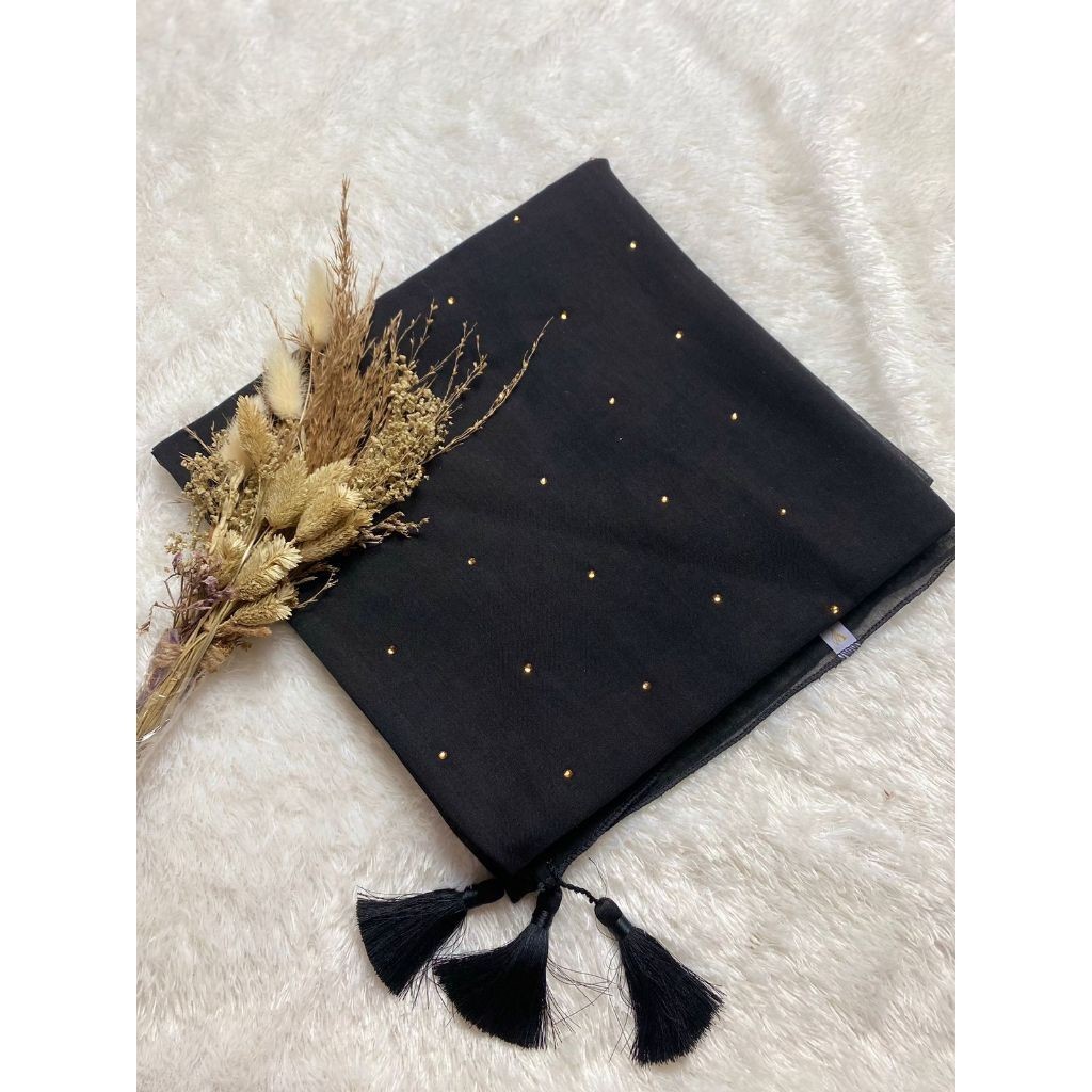 Hijab Segi Empat Paris jadul Tassel Payet Swaroski Rose gold