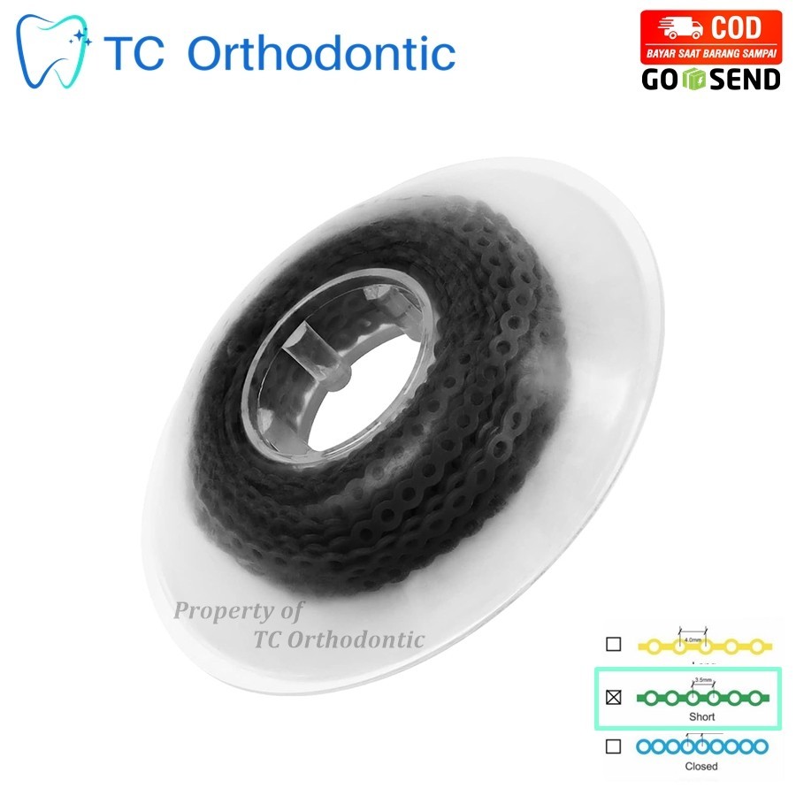 Karet Power Chain Behel Gigi Warna Hitam Isi 5 Pcs / Power Chains for Braces / Karet Tarik Behel