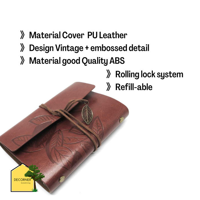 

Buku Binder Kulit Unik Retro - Note Book Jurnal PU Leather - Daun/Coffee/A6, A5/A6
