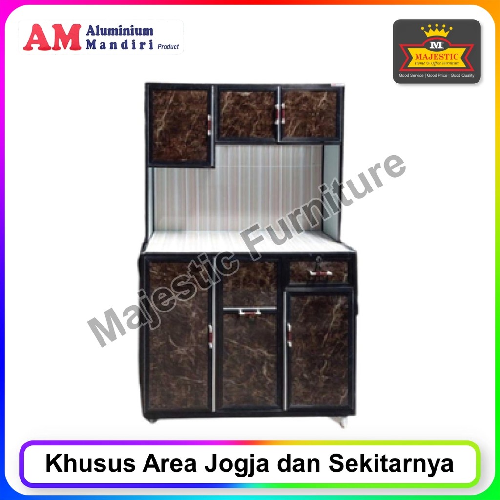 Rak Piring Alumunium Mandiri MJ 100 Coklat Roda + Rak Laci ACP (Jogja)