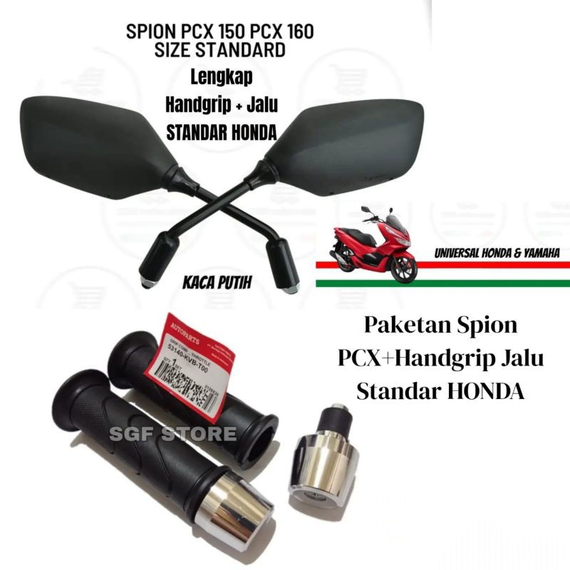 Paket Hemat-Spion Standar PCX + Handgrip Jalu Stang Model PCX Chrome Standar Original Honda PCX 150/