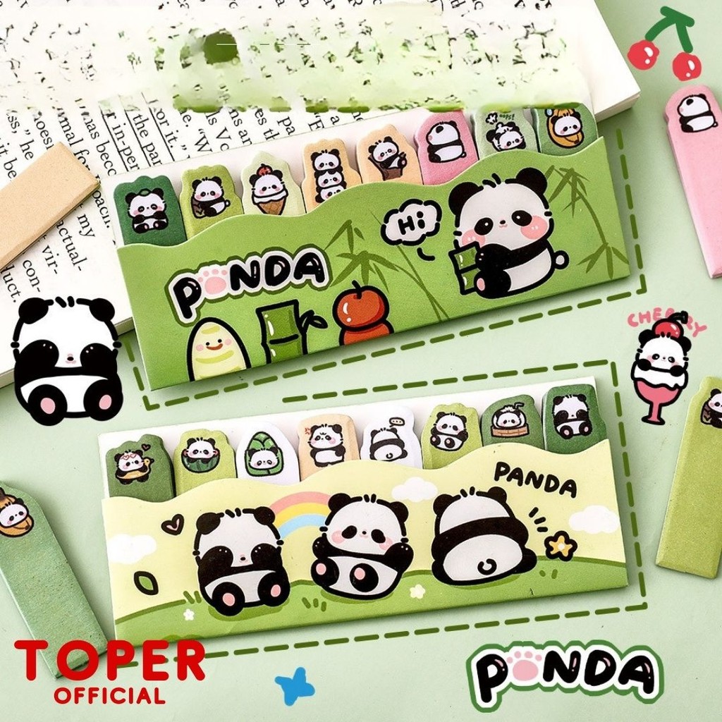 

TOPER Sticky Notes Isi 120 Lembar 8 in 1 Motif Panda Catatan Kertas Tempel Penanda Buku Memo Pad