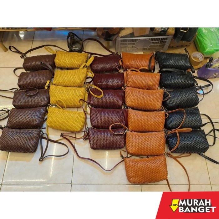 tas selempang wanita simple elegan NEW SLING BAG MINI KULIT ANYAM - TAS SELEMPANG KECIL ASLI HANDMAD
