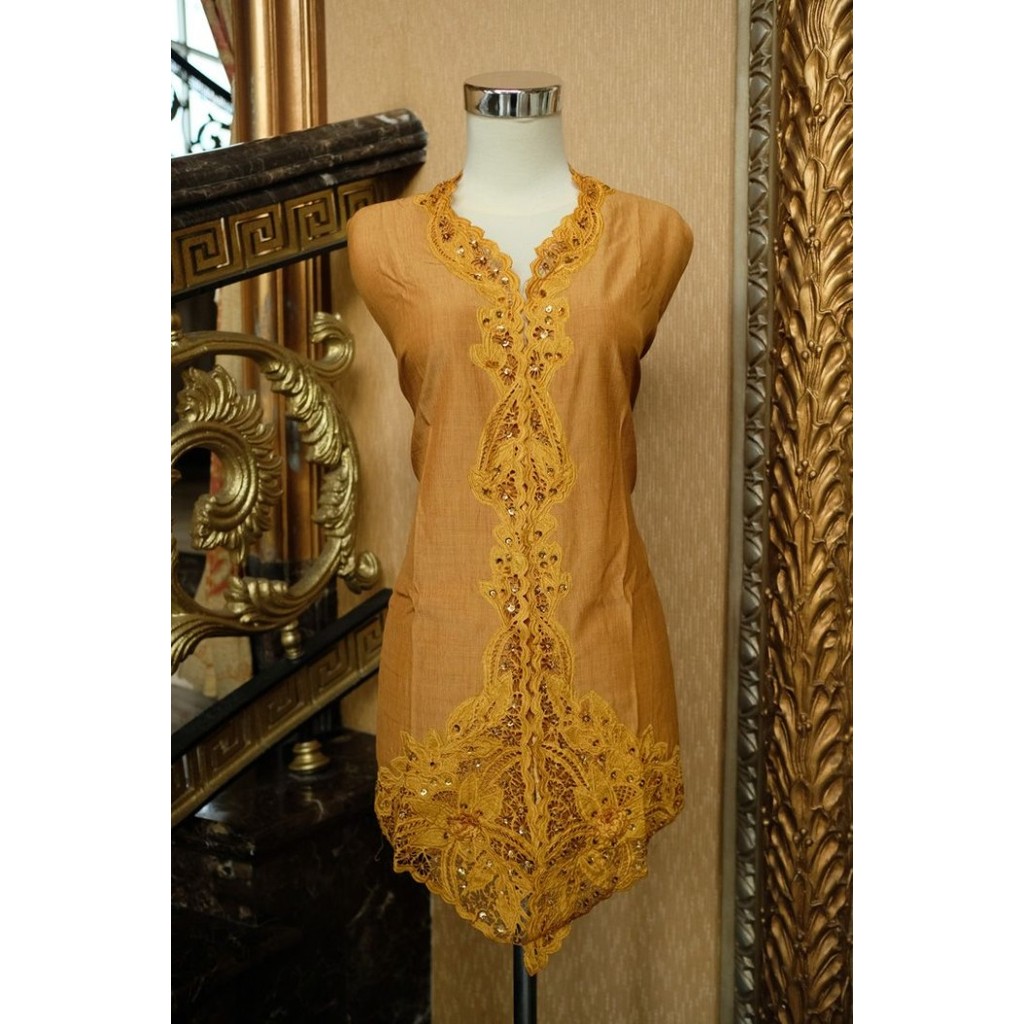 "V.NLN" -  TERLARIS Kain Kebaya Wanita Bordir Payet Polyester Pola - Kuning Emas