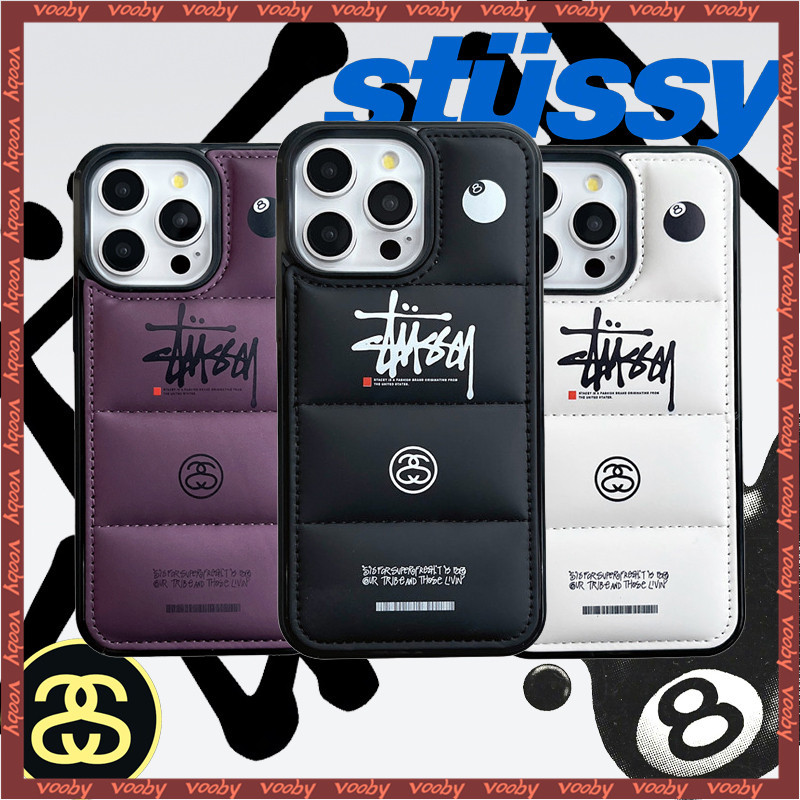 STUSY Black Ball 8 label shell keras Jaket bawah Kasus Telepon sesuai untuk IPhone16 16Pro 16ProMax 