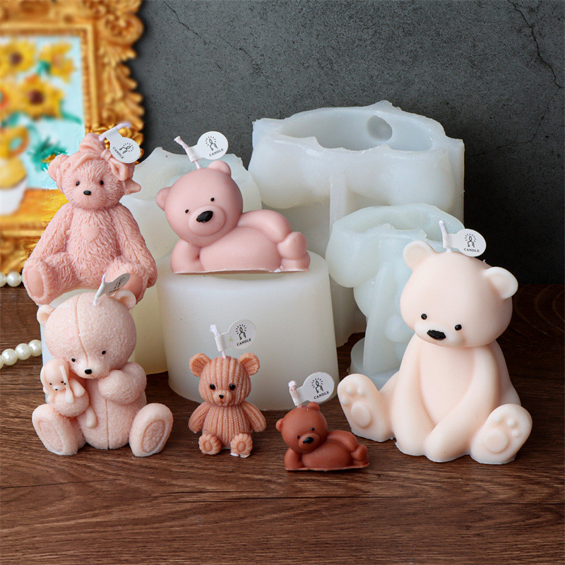 

3D Cute Bear Scented Candle Mold Bear Resin Soap Mold for Candles Home Decoration Silicone Mold for Resin Teddy bear candle mold