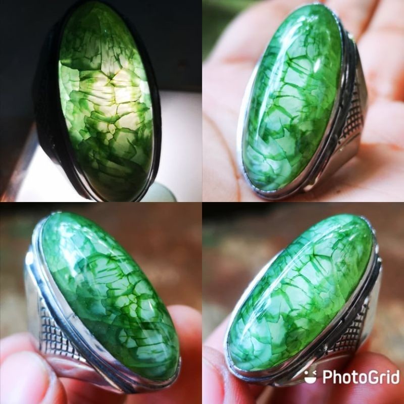 Cincin Pria Batu Akik hijau sisik naga stainles stel
