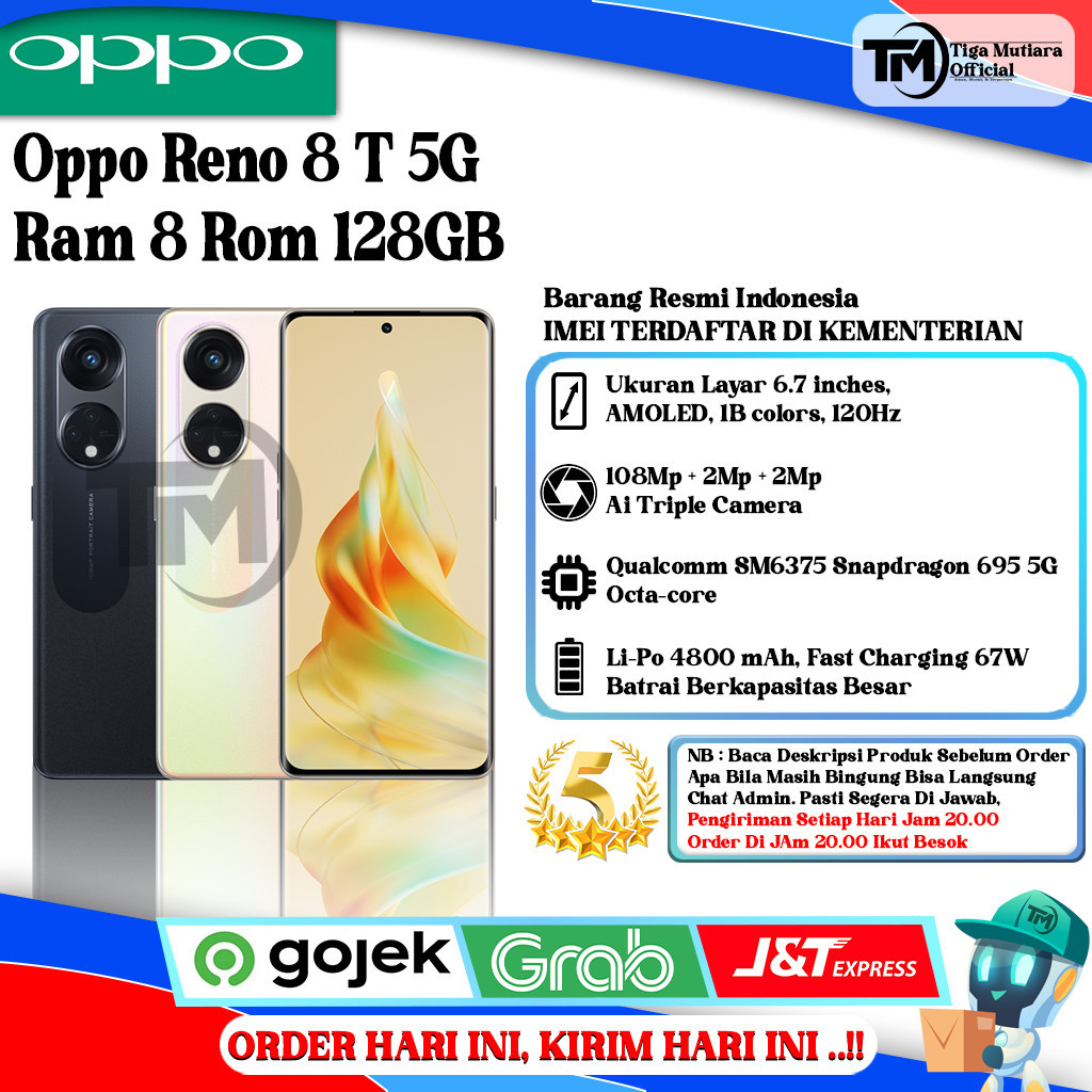 Oppo Reno 8T 5G Ram 8 + Expansion Up To 8GB Rom 128GB | 256GB Segel Original &amp; Bergaransi Resmi