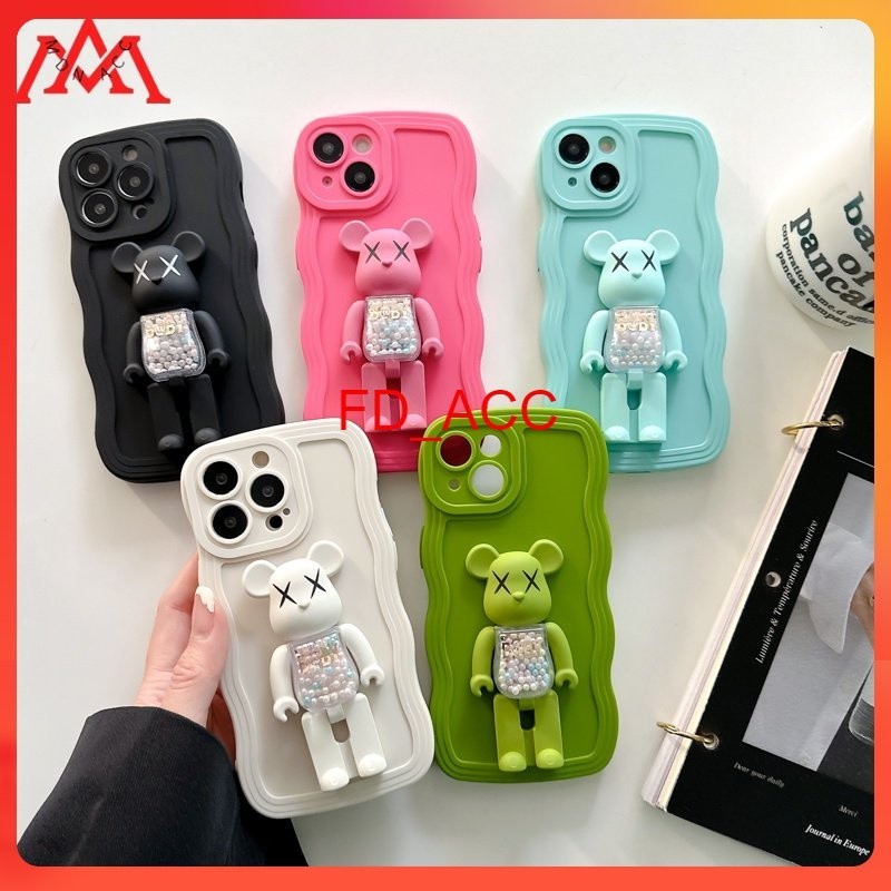 [ Oppo A3S / A5 / A5S / A7 / A12 ] Case silicone gelombang wavy color camera protection + Stand Bear