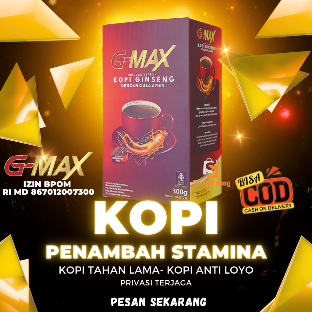 

KOPI STAMINA PRIA WANITA DEWASA TAHAN LAMA ORIGINAL BPOM G-MAX KOPI EXTRA GINGSENG 10 SACHET DARI HERBAL ALAMI BERKUALITAS