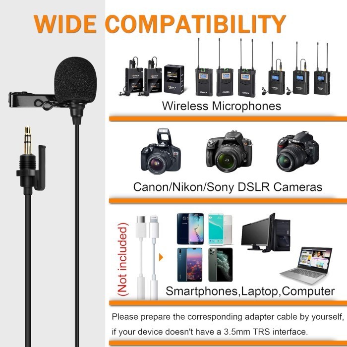 Comica CVM-SM-O1 Lavalier Lapel Microphone,Omnidirectional TRS Clip-on