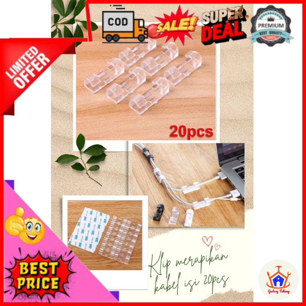 Gudang Tukang Cable Klip Kabel Tempel Dinding / Klem Kable Tempel Dinding / Penempel Kabel Dinding