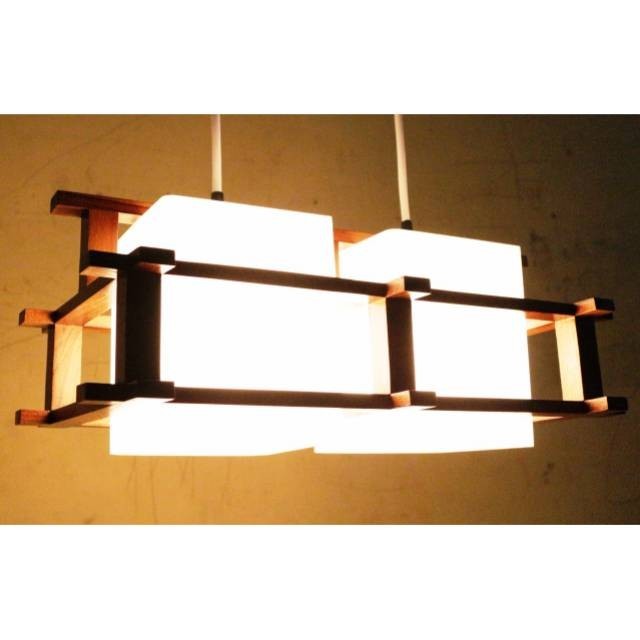 Lampu Gantung Hias Kayu Jati 2 Lampu Jadi 1 Unik