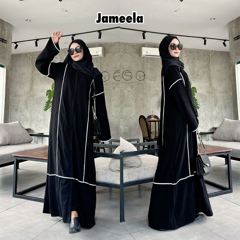 Abaya Gamis Hitam Polos Simpel Kancing Maxy Dress outer Dubai Jameela
