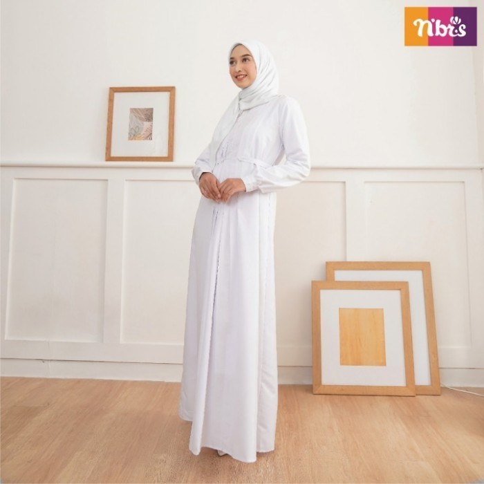 Gamis Nibras NBC 25 Warna Putih Polos Baju Muslimah Katun Toyobo Ori - Putih White, XS