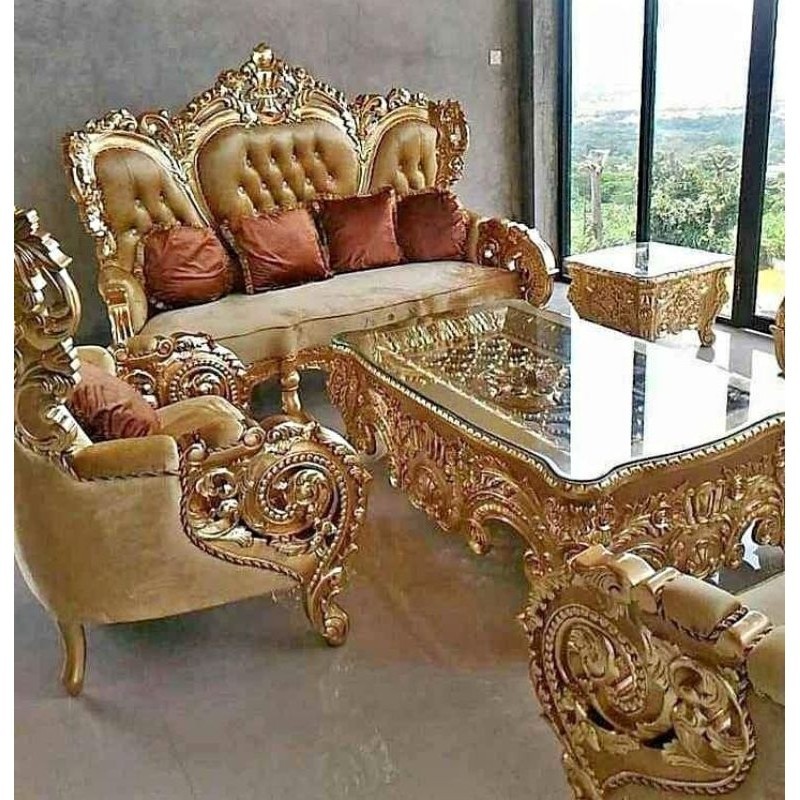 Kursi Tamu Sofa Belagio full ukir kayu jati solid/mebel jati Jepara/sofa kursi tamu Sultan