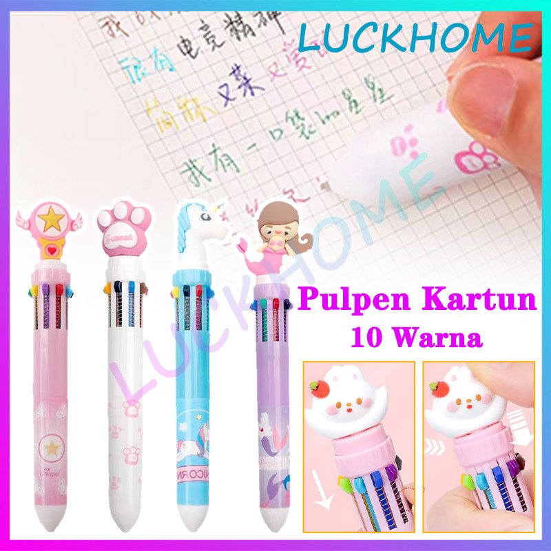 

Pulpen Warna Warni 10 Warna Dino Kepala Unicorn Pena Ballpoint Pulpen Kartun