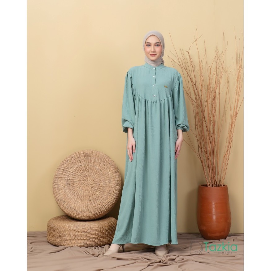 Dress Muslim Wanita | Amelia Mint Gamis Polos Crinkle | Tazkia Hijab