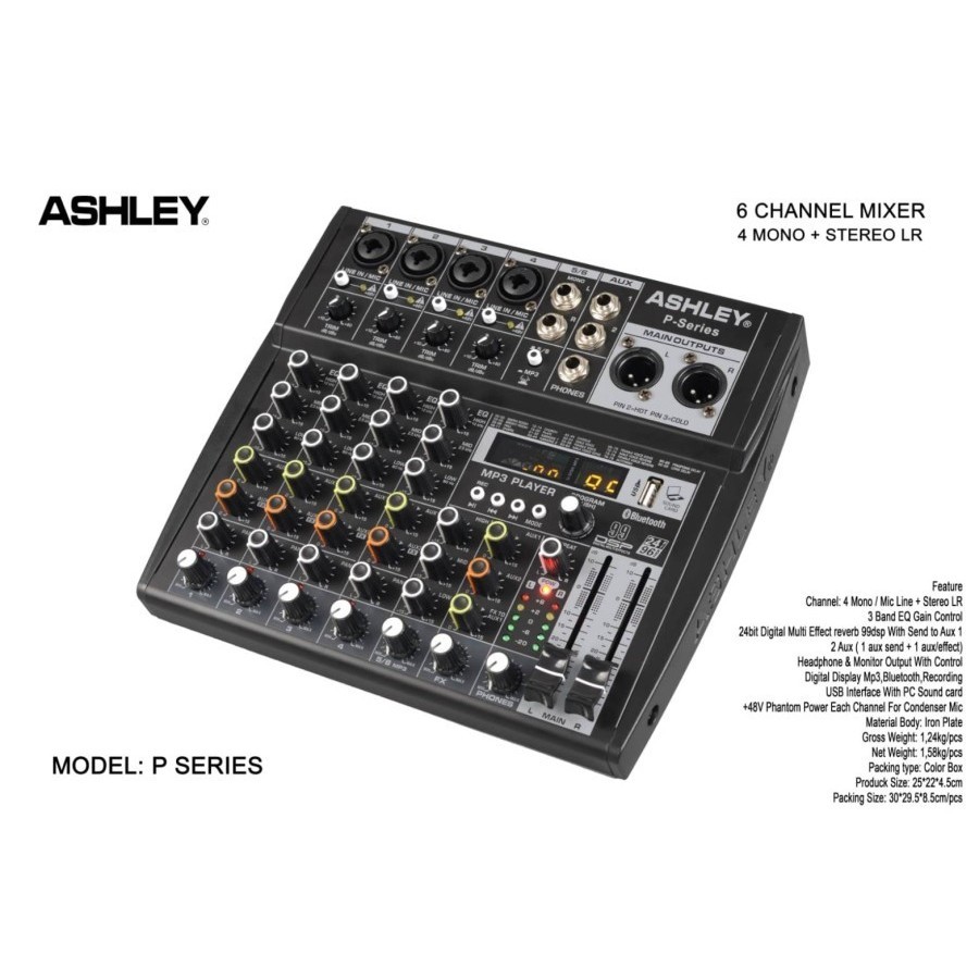 Mixer Ashley P Series PSeries P-Series Original 6 Channel Bluetooth