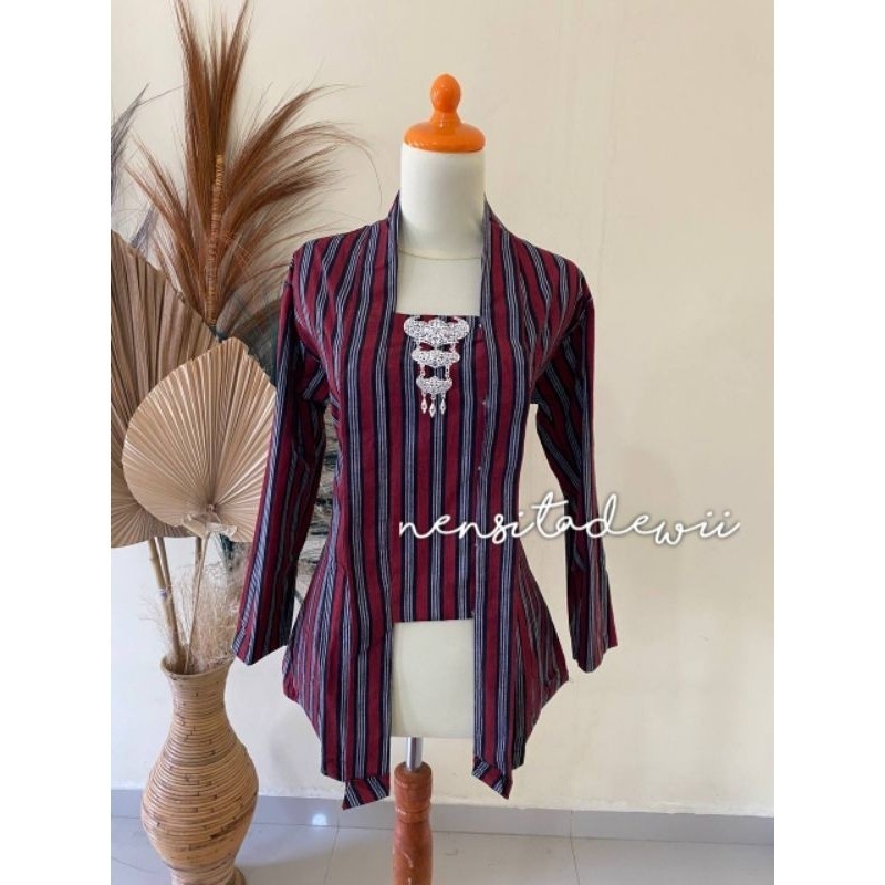 LURIK JAWA [Merah] Kebaya Lurik / Baju Jawa Lurik - Premium, Katun Prasojo