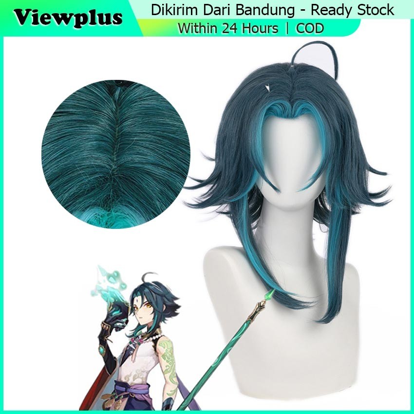 Wig Xiao Genshin Impact Rambut Palsu Halloween Pesta Cosplay Genshin Impact Xiao Dewasa/Anak-Anak Da
