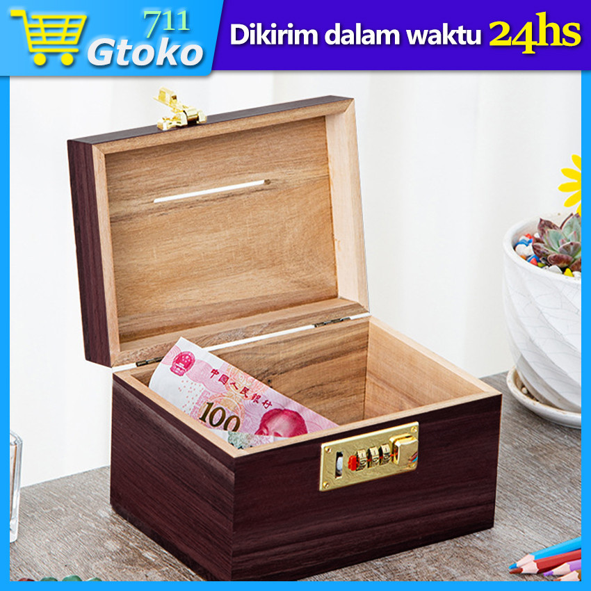 Kotak Amal Kayu Retro Kotak Uang Polos Kecil Kotak Penyimpanan