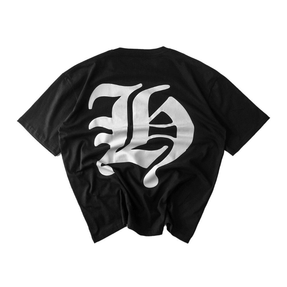 【Ori】 Hierarchy Studios - Gothic H Oversized T-Shirt Black T-shirt pria dan wanita